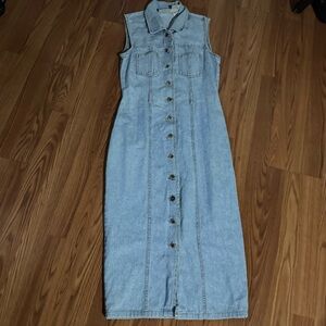 Vintage Bill Blass Light Blue Denim Button‎ Down Maxi Dress Size 8 Western Retro